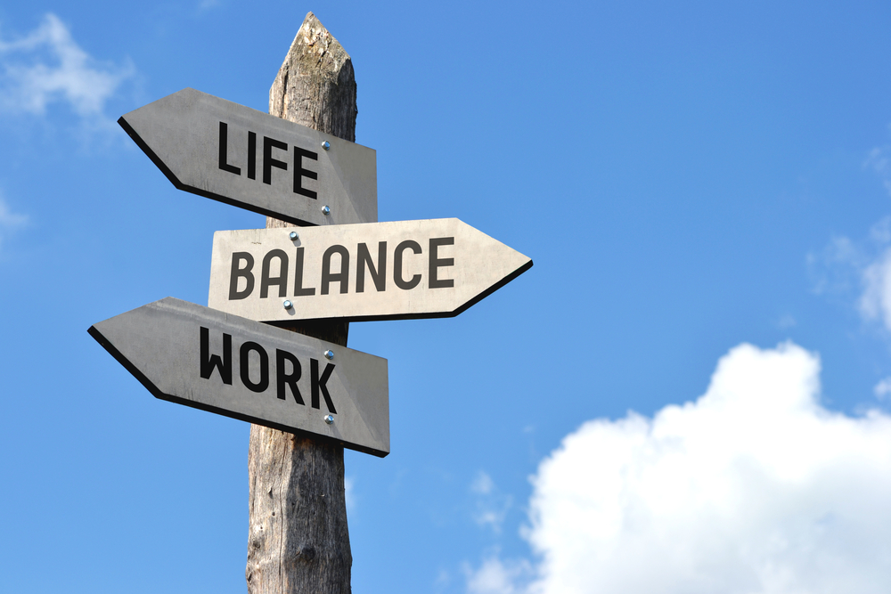 "life,,Balance,,Work", ,Wooden,Signpost,,Cloudy,Sky